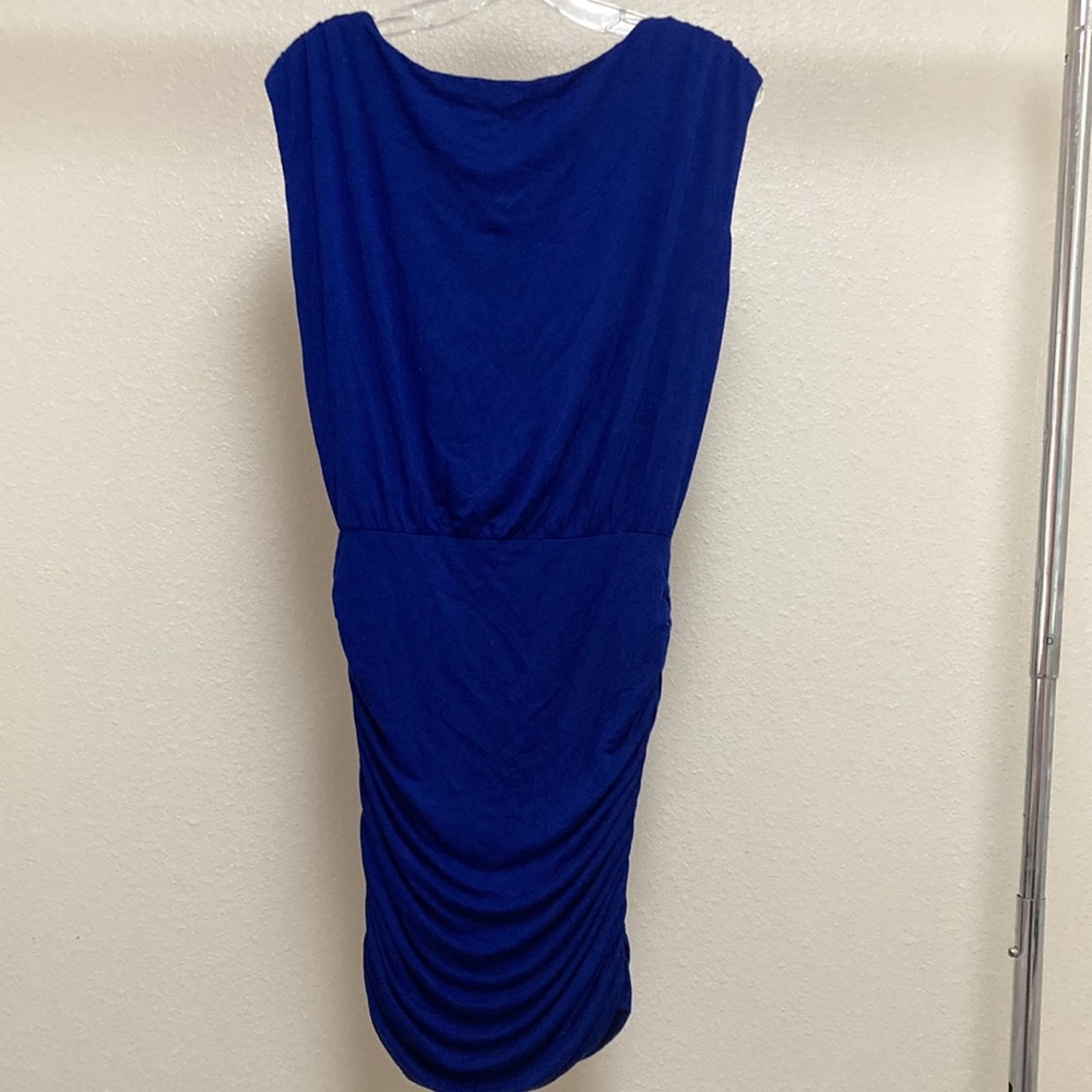 Blue Ruched Spandex Dress - Picture 6 of 6